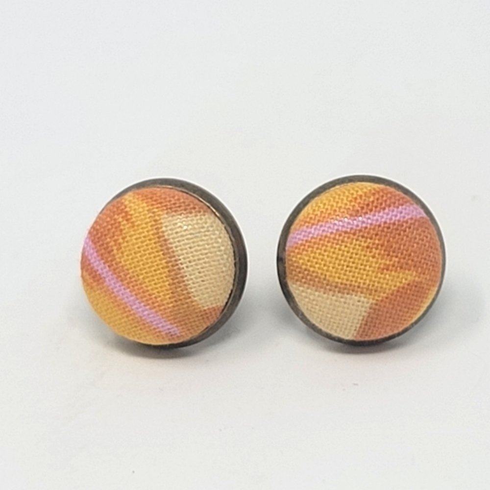 New Handmade | Upcycled Orange Pink Abstract Button Stud Earrings